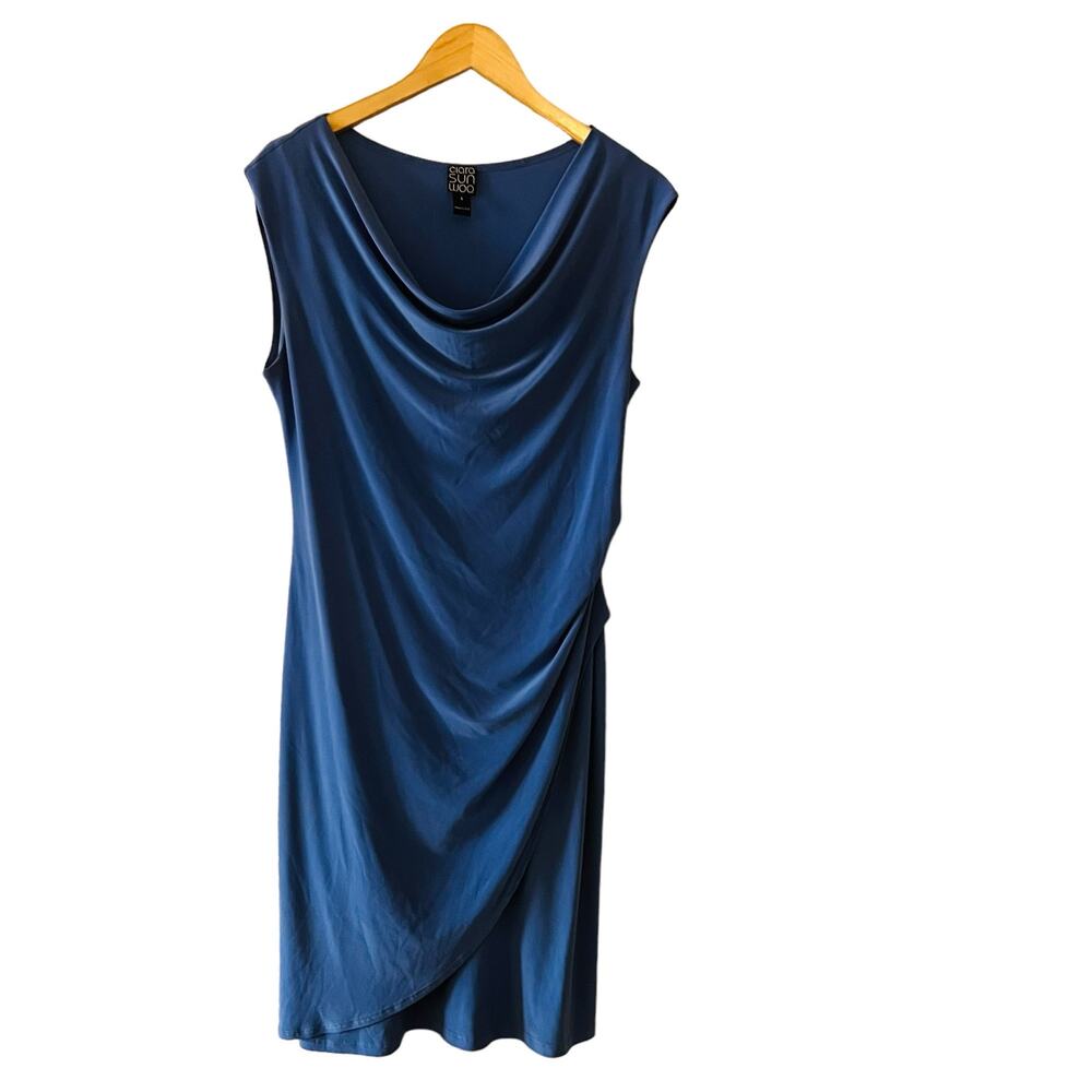 Clara Sun Woo Cowl Neck Sleeveless Dress Size S Small Blue